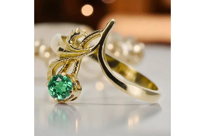 Вінтаж стиль Каблучка Смарагд 14K Жовте золото vrc095y